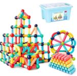 משחק הרכבה מגנטי בתלת מימד לילדים, סט של 52 עד 158 חלקים כולל קופסאת אחסון