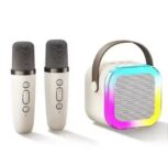 רמקול קריוקי קטן עם מיקרופונים ואורות RGB