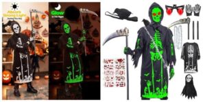 תחפושת שלד זוהר לילדים עם אביזרים