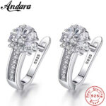 עגיל כסף פרחוני עם זירקונים נוצצים