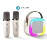 "רמקול קריוקי קטן עם מיקרופון ואורות"