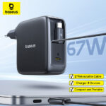 מטען קיר GaN 67W עם כבלים נשלפים