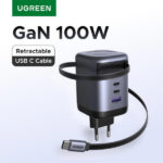 מטען GaN 100W עם כבל נשלף