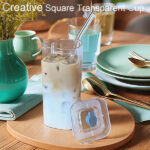 כוס זכוכית לאייס קפה עם קש