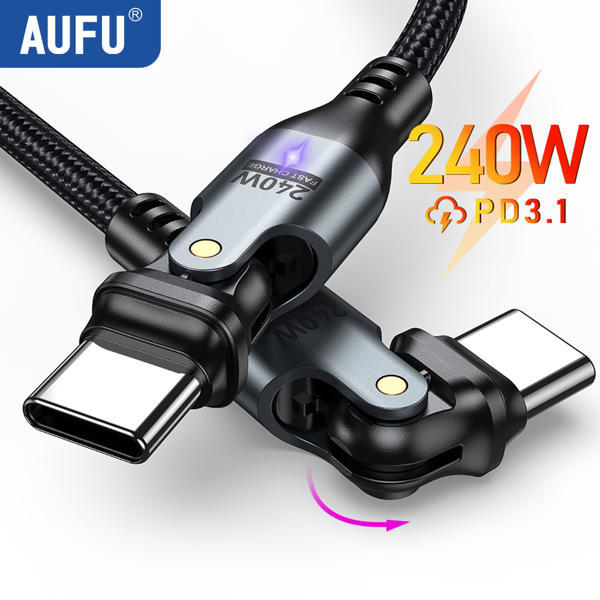 כבל טייפ סי 240W עם ראש זוויתי