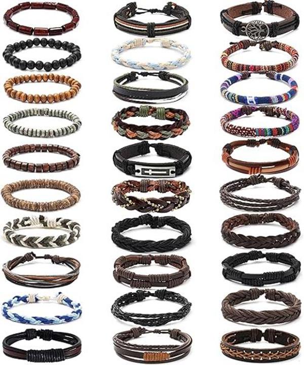 צמיד עור לגברים - מארז 30 פריטים