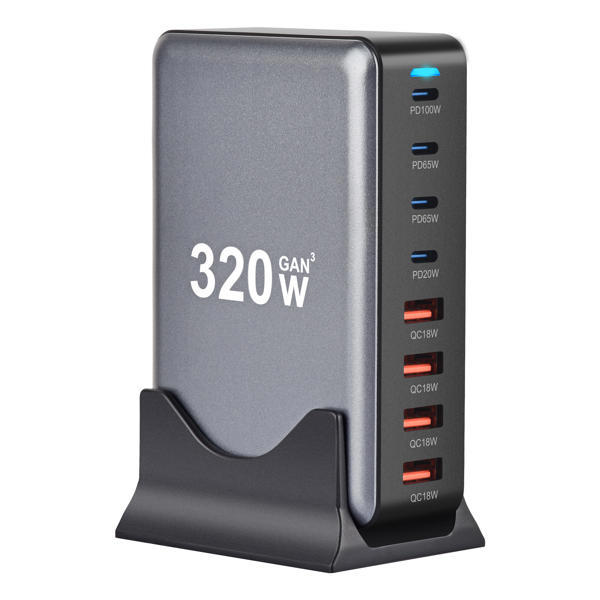 מטען GaN מהיר 320W עם 8 יציאות
