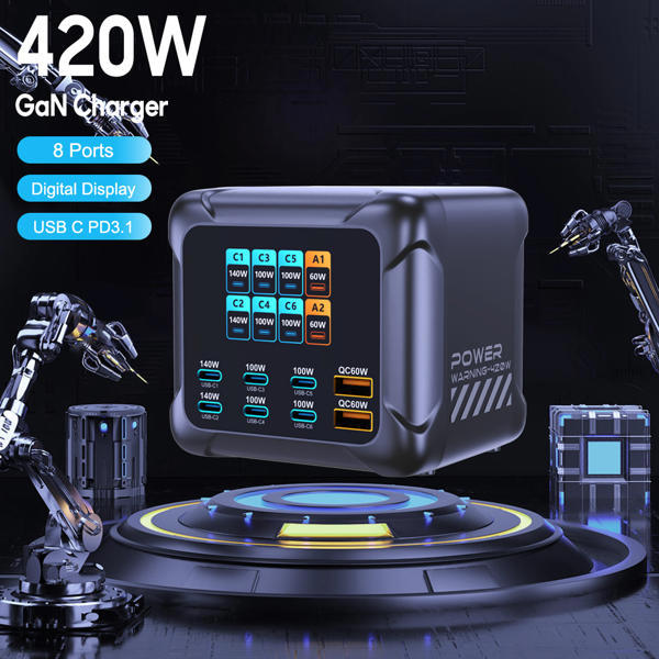 תחנת טעינה עוצמתית 420W עם 8 יציאות