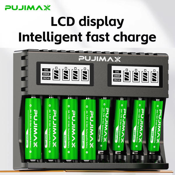 מטען סוללות AA או AAA עם מסך LCD