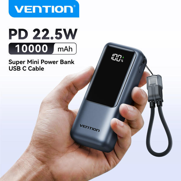 מטען נייד קומפקטי 10,000mAh עם כבל