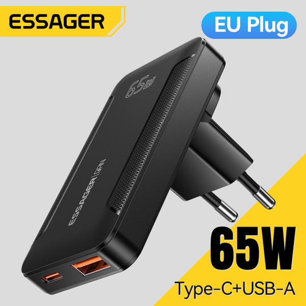 מטען GaN דק 65W עם USB-C ו-A