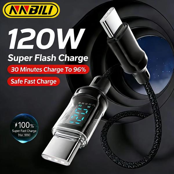 כבל טעינה מהירה 120W עם צג LED