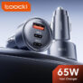 מטען מצת רכב Toocki 65W עם 3 יציאות