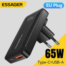 מטען GaN דק 65W עם USB-C ו-A